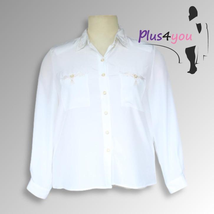 30593 Zgan Witte blouse Frank Walder mt 48  K26, Kleding | Dames, Grote Maten, Gedragen, Broek of Spijkerbroek, Zwart, Ophalen of Verzenden