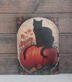 Kaart zwarte kat op grote pompoen herfst/Halloween thema, Ophalen of Verzenden, 1980 tot heden, Ongelopen, Seizoenen