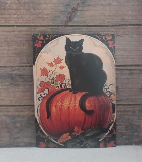 Kaart zwarte kat op grote pompoen herfst/Halloween thema, Verzamelen, Ansichtkaarten | Themakaarten, Ongelopen, 1980 tot heden