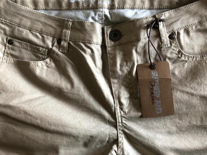 Coated stretch jeans goud Sutherland maat XL, Kleding | Dames, Spijkerbroeken en Jeans, Zo goed als nieuw, Overige jeansmaten