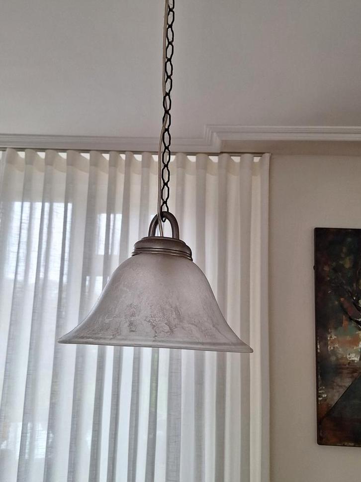 3 Glazen hanglampjes sfeervol gesatineerd mooi oud, Huis en Inrichting, Lampen | Hanglampen, Gebruikt, Minder dan 50 cm, Glas