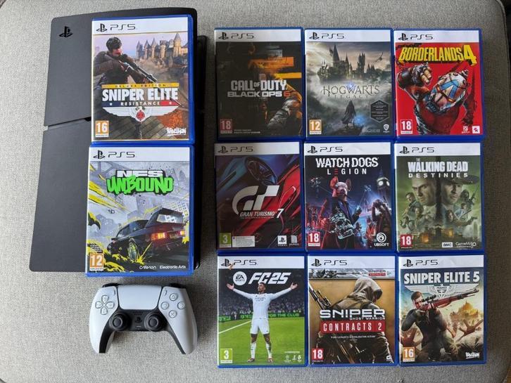 PlayStation 5 slim disc + 11 PS5 games + controller, Spelcomputers en Games, Spelcomputers | Sony PlayStation 5, Zo goed als nieuw