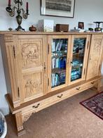 Blankeiken kast houtsnijwerk glas in lood, Ophalen, Eikenhout, 100 tot 150 cm, Zo goed als nieuw