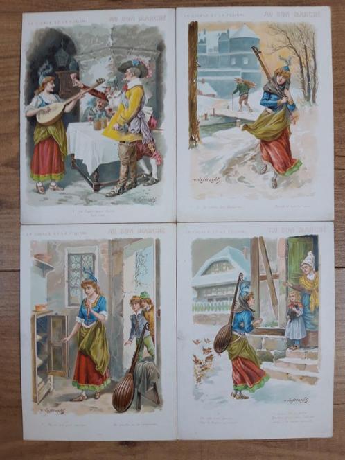 Franse Reclamekaarten - Au Bon Marche La Cigale et la Fourmi, Verzamelen, Ansichtkaarten | Themakaarten, Ongelopen, Voor 1920