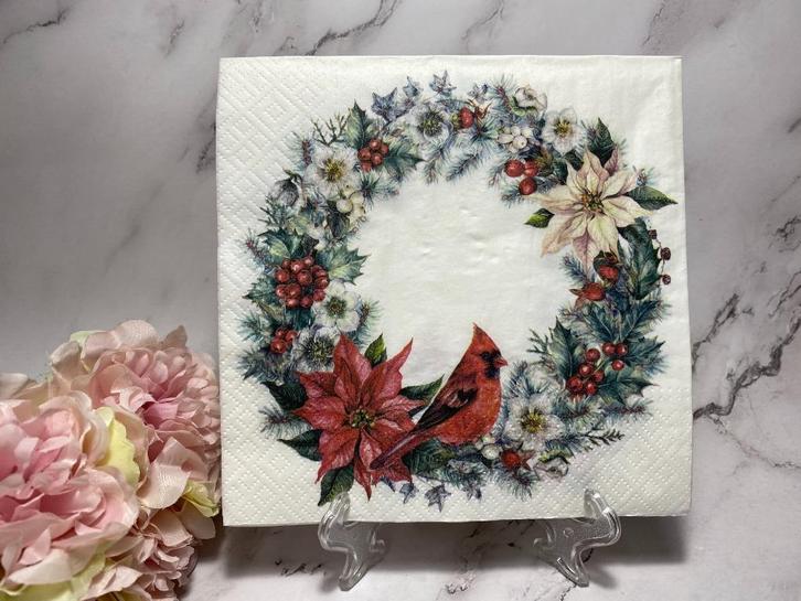 Knutsel servetten rode kardinaal vogel Kerst krans 693, Hobby en Vrije tijd, Knutselen, Nieuw, Materiaal, Ophalen of Verzenden