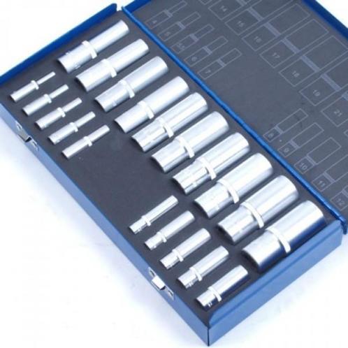 Doppenset 1/4" en 1/2" 1/2-20 Delig Lang, Auto diversen, Autogereedschap, Nieuw, Ophalen of Verzenden