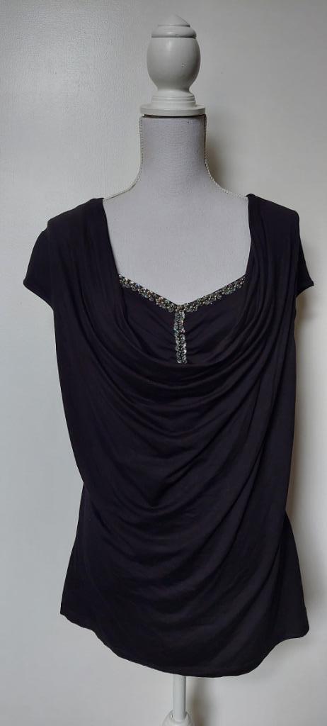 Top: Zwarte top met steentjes – Bodyflirt, L/44, Kleding | Dames, Tops, Zo goed als nieuw, Maat 42/44 (L), Zwart, Korte mouw, Ophalen of Verzenden