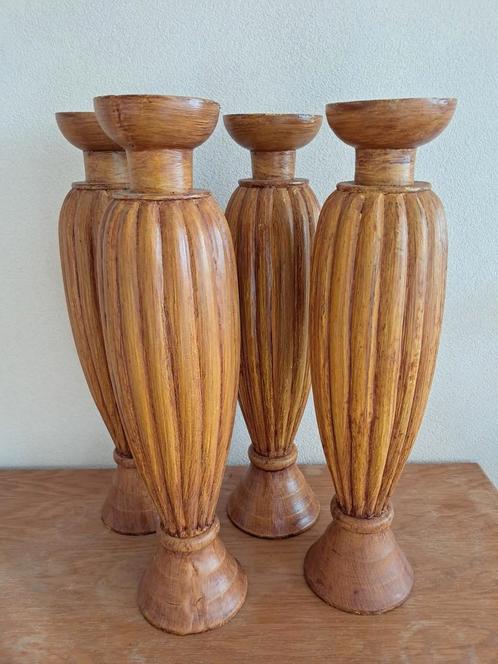 Pragtige hoge houten kandelaars, 4 stuks., Huis en Inrichting, Woonaccessoires | Kandelaars en Kaarsen, Hout, Ophalen of Verzenden