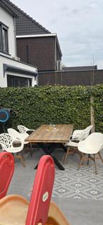 Steigerhouten tuintafel met 6 Ikea stoelen - Opknapper, Tuin en Terras, Ophalen, Gebruikt, 6 zitplaatsen, Steigerhout