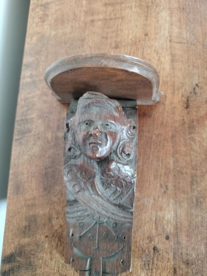 Houten Console met Gezicht, ca. 20 cm, Antiek en Kunst, Kunst | Beelden en Houtsnijwerken, Ophalen of Verzenden