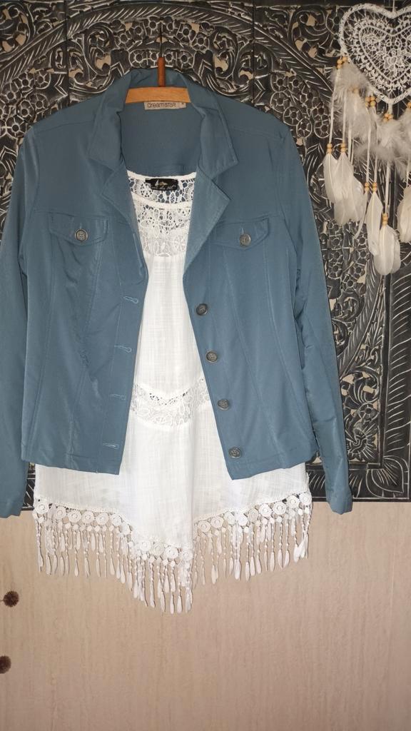 Dreamstar  Unika Travelstof Jasje - Maat M - Petrol Blauw, Kleding | Dames, Jasjes, Kostuums en Pakken, Zo goed als nieuw, Jasje