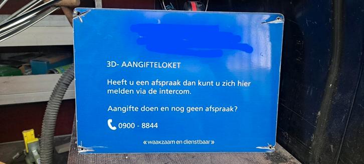 Ex Politie Wandbord - Aangifteloket, Verzamelen, Overige Verzamelen, Gebruikt, Ophalen of Verzenden
