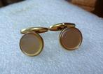 Kleine goudkleurige manchetknoopjes kunststof parelmoer rond, Sieraden, Tassen en Uiterlijk, Manchetknopen, Verzenden, Gebruikt