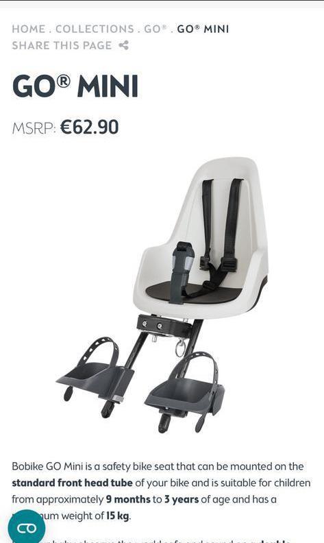 fietszitje voor kinderen, Fietsen en Brommers, Fietsaccessoires | Fietsstoeltjes, Gebruikt, 0 t/m 13 kg, Voetsteuntjes, Ophalen