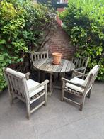 Teakhouten tafel en stoelen, Ophalen, Gebruikt, 50 tot 100 cm, 100 tot 150 cm