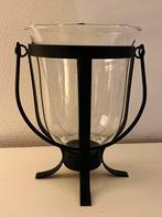 Windlicht Retro Vintage Glas en Metaal Groot, Huis en Inrichting, Woonaccessoires | Kandelaars en Kaarsen, Ophalen, Zwart, Zo goed als nieuw