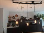 Industriële Lampenset aan Stalen Bar, Huis en Inrichting, Lampen | Hanglampen, Ophalen, Zo goed als nieuw, Glas, Minder dan 50 cm