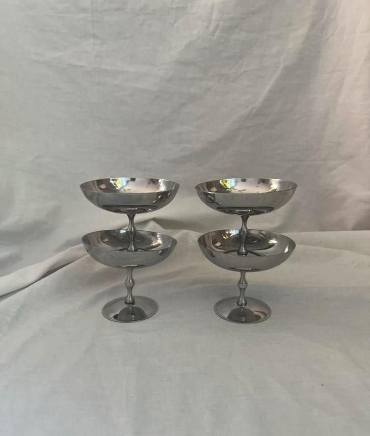 Vintage Franse RVS ijscoupes | dessertcoupes | retro bistro, Huis en Inrichting, Keuken | Servies, Overige typen, Overige stijlen