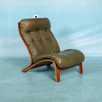 Midcentury leren fauteuil 60s space age lounge chair Norway, Ophalen of Verzenden, Gebruikt, Metaal, Space age