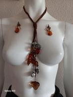 Suede veter kettingen zwart en bruin met oorhangers, Sieraden, Tassen en Uiterlijk, Overige materialen, Zwart, Ophalen of Verzenden