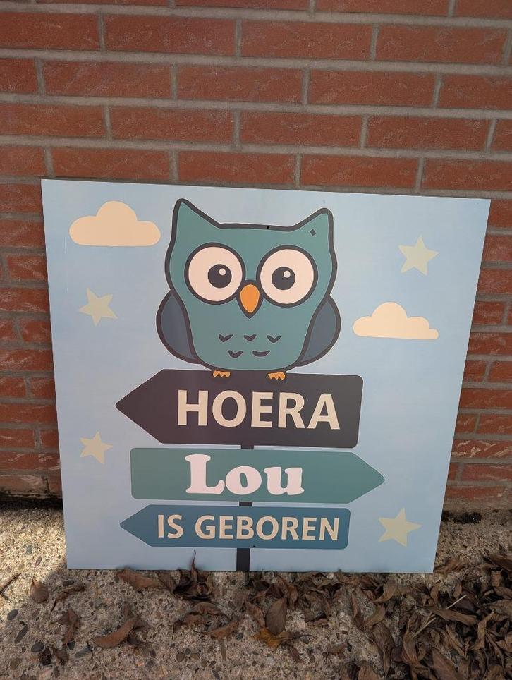 Geboortebord - Ooievaar - Uiltje - Geboorte, Kinderen en Baby's, Kraamcadeaus en Geboorteborden, Zo goed als nieuw, Geboortebord