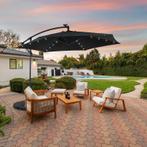 Action Parasol met ledverlichting op zonne-energie en hoes, Ophalen, Kantelbaar, 3 tot 4 meter, Zweefparasol
