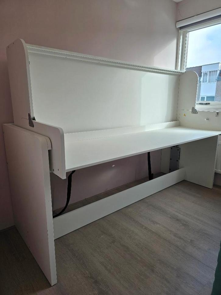 Bureau & bed in één, Huis en Inrichting, Slaapkamer | Bedden, Zo goed als nieuw, Eenpersoons, 90 cm, 200 cm, Hout, Wit, Verstelbaar