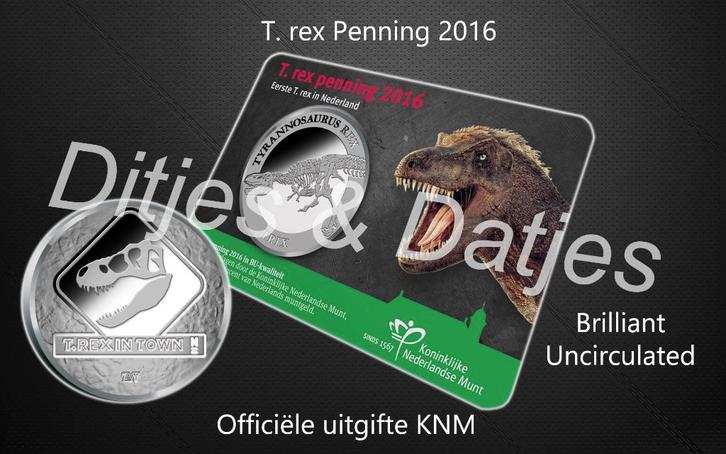 T. Rex Penning in coincard, Postzegels en Munten, Penningen en Medailles, Overige materialen, Ophalen of Verzenden
