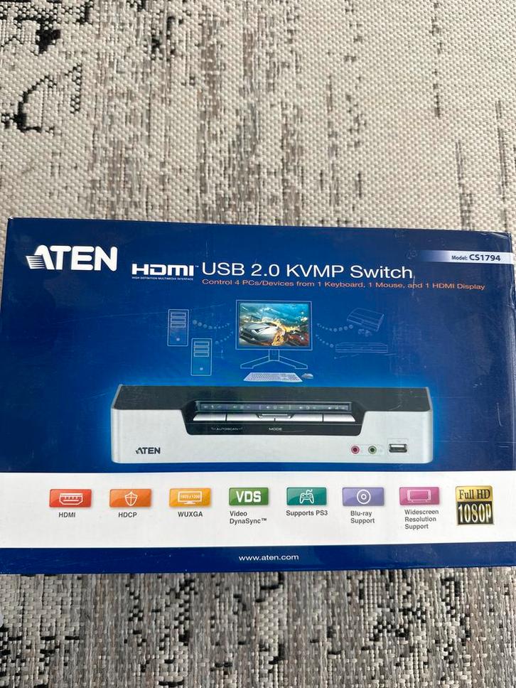 ATEN CS1794 HDMI USB 2.0 KVMP Switch, Computers en Software, Overige Computers en Software, Zo goed als nieuw, Ophalen of Verzenden