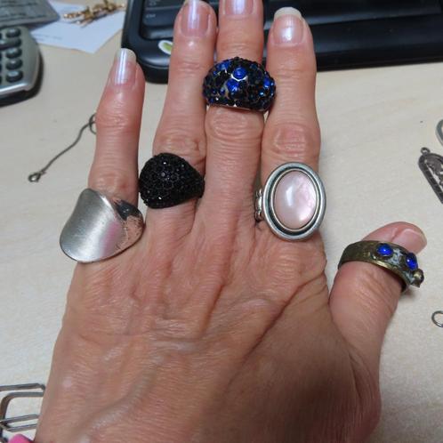 ringen 5 stuks, halfedelsteen, steentjes blauw, divers,zwart, Sieraden, Tassen en Uiterlijk, Ringen, Dame, Blauw, Overige materialen