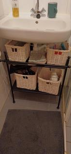 Wastafelkast met zwarte frame en rieten manden, Ophalen of Verzenden, 50 tot 100 cm, Minder dan 100 cm