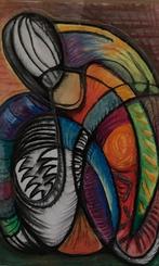 Racen on de bike abstract gemixed media  Aaltje Wals, Antiek en Kunst, Ophalen of Verzenden