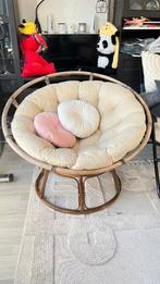 Ronde papasan stoel met nieuw kussen, Ophalen, Hout, Gebruikt, Bruin