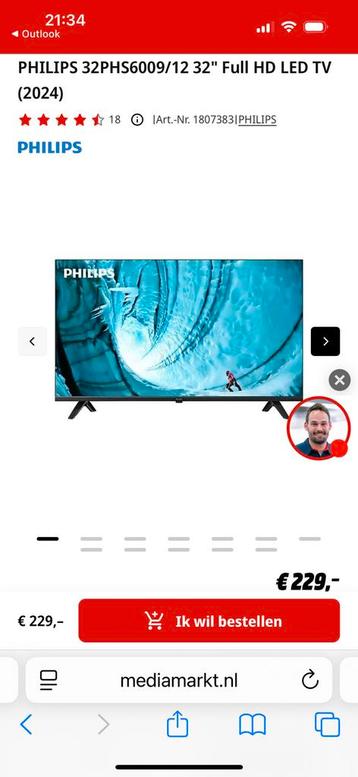 Philips Smart TV 32PHS6009 32” ZGAN beschikbaar voor biedingen
