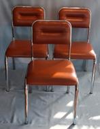Vintage Chromen Buisframe Stoelen, Ophalen, Zo goed als nieuw, Bruin, Drie