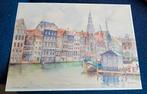 Aquarel Amsterdam Damrak, Ophalen of Verzenden