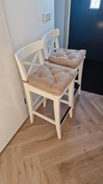2 IKEA barkrukken wit, 2 krukken, Ophalen, Gebruikt, 60 tot 90 cm