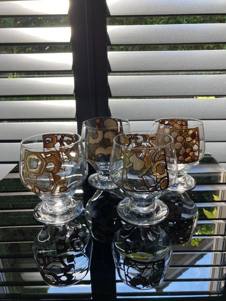 Georges Briard | Mid Century | 4 Lowball glazen 4 decors, Huis en Inrichting, Keuken | Servies, Nieuw, Glas of Glazen, Overige stijlen