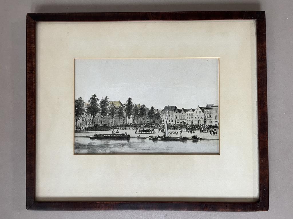 Prent Beestenmarkt Leiden, Verzamelen, Foto's en Prenten, Gebruikt, Ophalen of Verzenden, Voor 1940, Prent