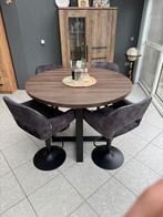 Eetkamertafel met Stoelen, Huis en Inrichting, Tafels | Eettafels, Ophalen, 100 tot 150 cm, Rond, Zo goed als nieuw