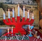 Zweedse Vintage (1949) Kerst Kandelaar Rood Hout, Ophalen of Verzenden, Gebruikt