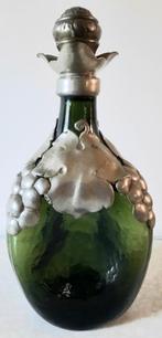 Art-Deco groen glazen karaf met tin beslag druifjes, Ophalen of Verzenden
