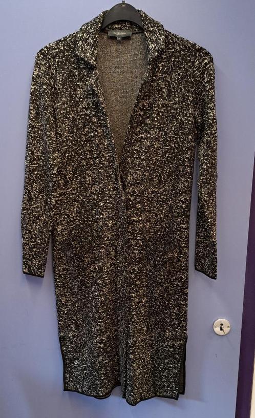 Claudia Sträter lang vest merino wol zwart grijzig XS 47056, Kleding | Dames, Truien en Vesten, Zo goed als nieuw, Maat 34 (XS) of kleiner