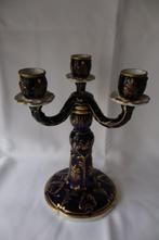 Vintage Royal Dux verguld cobalt blauw drie arm candelabra, Ophalen of Verzenden