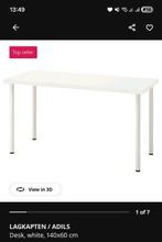 Witte Lagkapten/Adils Bureau 140x60 cm, Huis en Inrichting, Ophalen, Zo goed als nieuw, Bureau