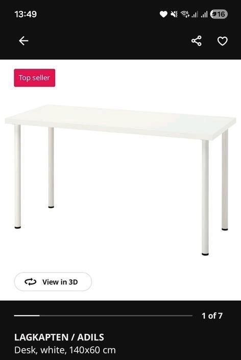 Witte Lagkapten/Adils Bureau 140x60 cm, Huis en Inrichting, Bureaus, Zo goed als nieuw, Bureau, Ophalen