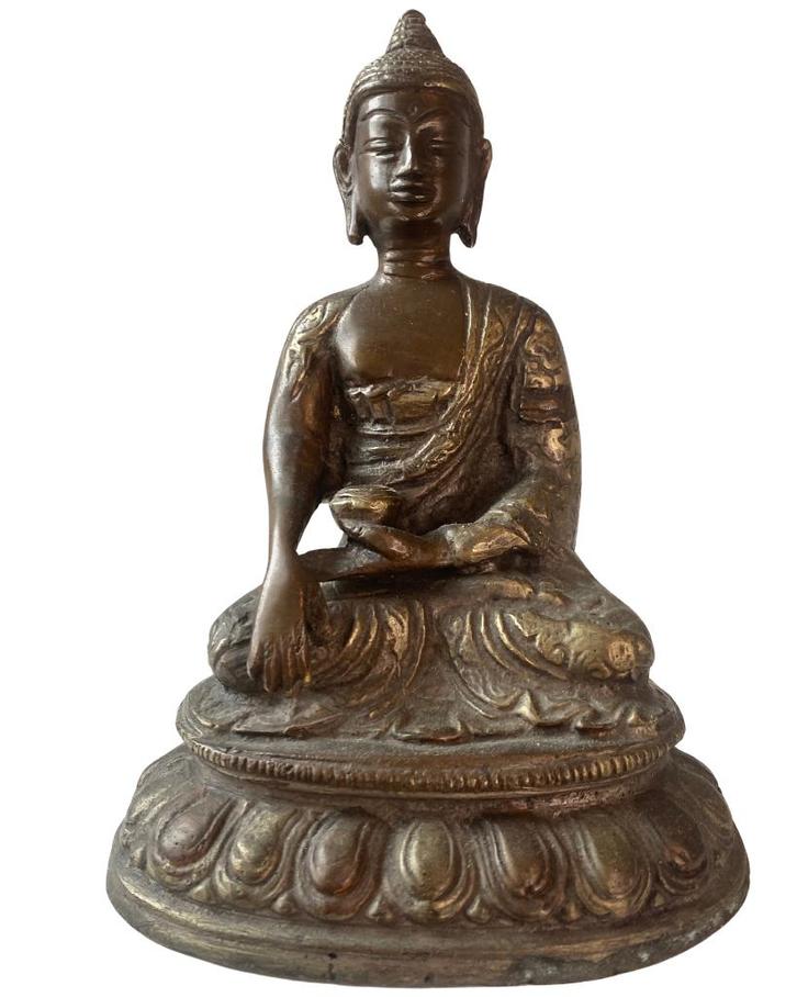 Bronzen Boeddhabeeld in Bhumisparsha-mudra, Huis en Inrichting, Woonaccessoires | Boeddhabeelden, Gebruikt, Ophalen of Verzenden
