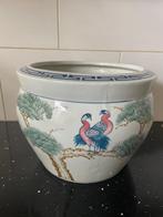 Grote Chinese Bloempot, Rond, Binnen, Zo goed als nieuw, Aardewerk