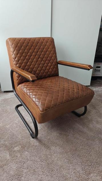 Lederen fauteuil cognac leer ruit / diamant patroon  beschikbaar voor biedingen