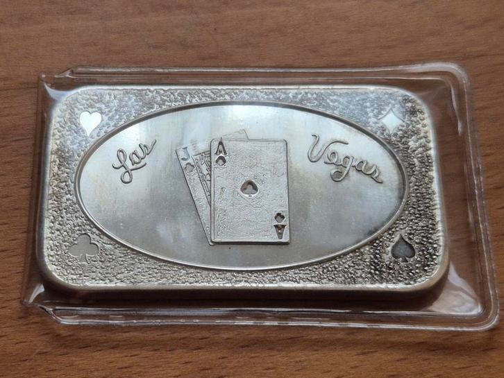 1 oz Vintage Silver Art Bar. Las Vegas Blackjack. Zilverbaar, Postzegels en Munten, Edelmetalen en Baren, Zilver, Ophalen of Verzenden